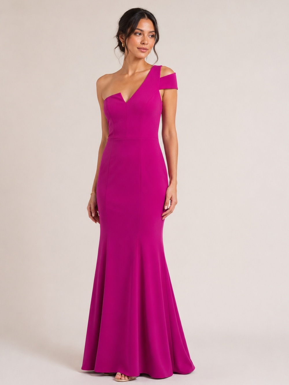 BETSY & ADAM‎ Made In Usa One Shoulder Gown With Draped Hem